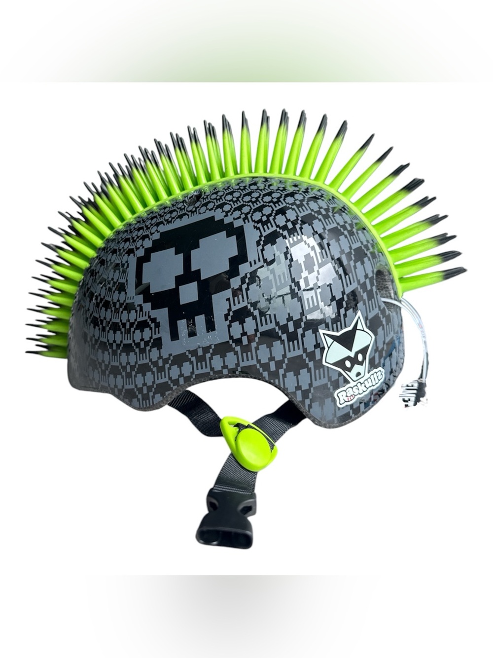 Raskullz Bone Block Mohawk Child Bike Skate Helmet S 50-54cm NWT Pixel Skull